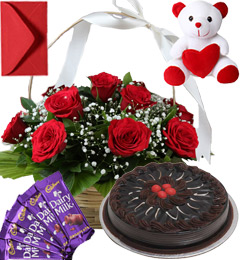 send Chocolate Cake Roses Basket Teddy N Chocolate delivery