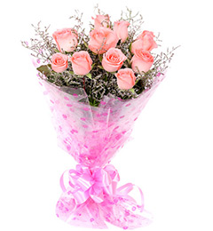 10 Pink Roses Flower Bouquet