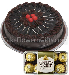 send Half Kg Chocolate Cake 16 Ferrero Rocher Chocolate Gift delivery