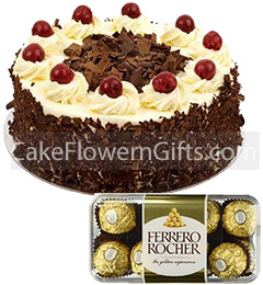 send 1Kg Black Forest Cake 16 Ferrero Rocher Chocolate Gift delivery