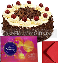 send 1Kg Black Forest Cake Cadbury Celebration Gift Box delivery