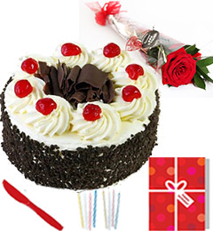 Single Roses Eggless Half Kg Black Forest Cake Candle Greeting Card