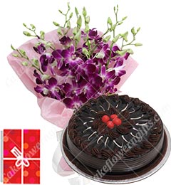 500gms Chocolate Eggless Cake N Orchids Bouquet