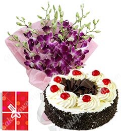 Eggless 500gms Black Forest Cake Orchids Bouquet