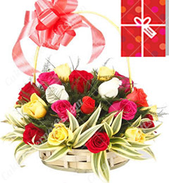 send 25 Mix Roses Basket delivery