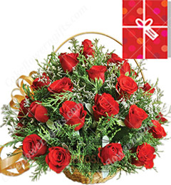 send 25 Red Roses Basket n Greeting Card  delivery