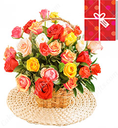 send 35 Mix Roses Basket delivery