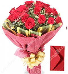 red roses bunch and greeting Card
