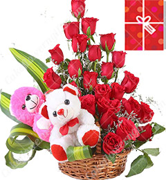 send Designer Roses Bouquet n Teddies delivery