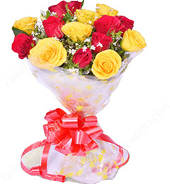 send  Yellow Red Roses Flower Bouquet delivery