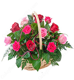 send 15 Red Pink Roses-Basket Gift delivery
