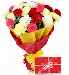 send 15 mix Carnations bunch with Greeting Card delivery