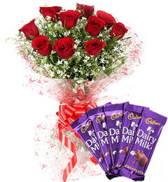 send Red Roses Bouquet n Chocolate delivery