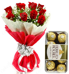 send Red Roses Bouquet n Ferrero Rocher chocolates Gift delivery