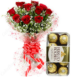 send Red Roses Bouquet n Ferrero Rocher Chocolate delivery