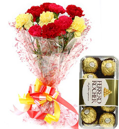 send Carnations Bouquets n Ferrero Rocher Chocolate delivery