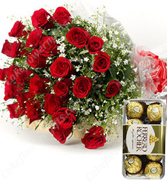 send 20 Red Roses Bouquet n Ferrero Rocher Chocolate delivery