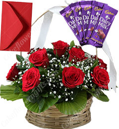 send Red Roses Basket N Chocolates delivery