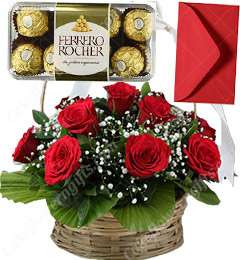 send Red Roses Basket n 16 Ferrero Rocher Chocolate Gift delivery
