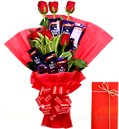 send Greeting Card Rose N Chocolate Bouquet delivery