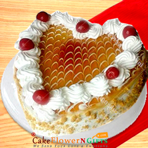 Half kg butterscotch heart shape cake  