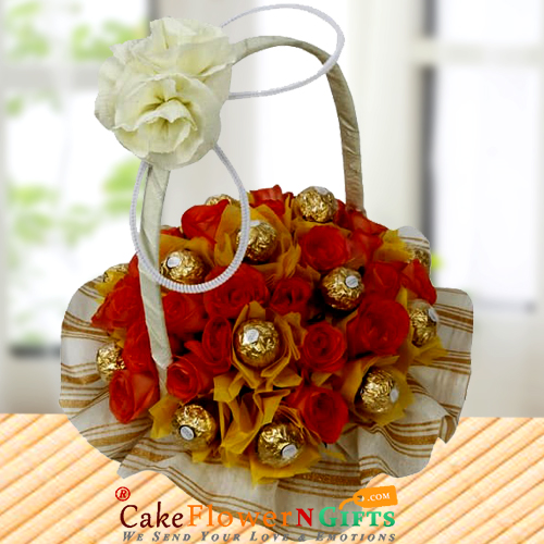 send Basket of Pink Roses n 16 Ferrero Rocher  delivery