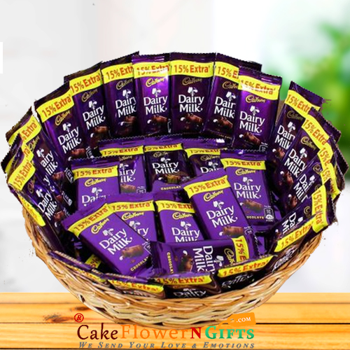 send dairy milk chocolates nicely arranged in basket delivery
