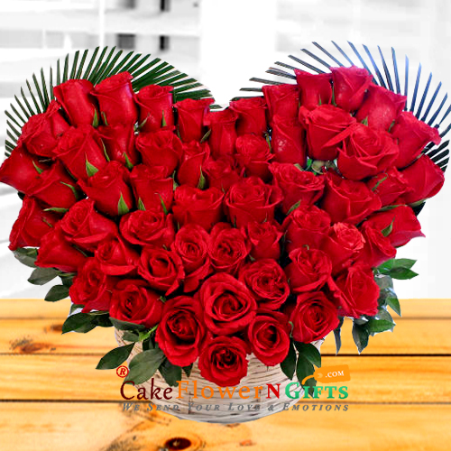 send heart shaped basket of 50 red roses  delivery