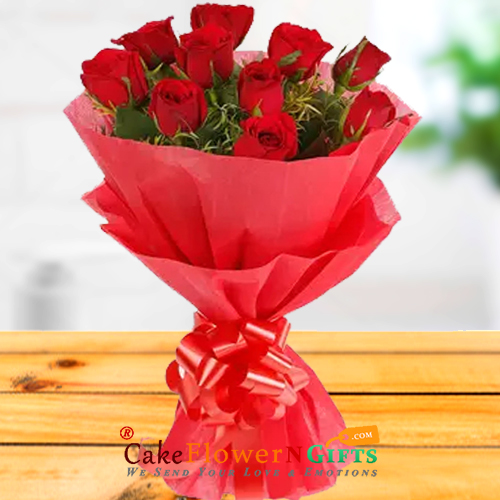 send 10 red roses paper packing bouquet delivery