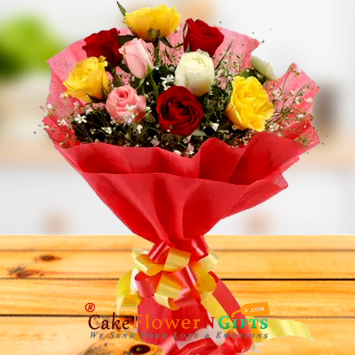 send 10 mix roses paper packing bouquet delivery