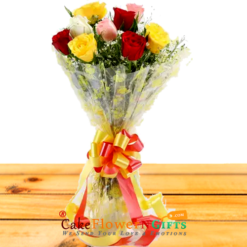 send 8 mix roses paper packing bouquet delivery