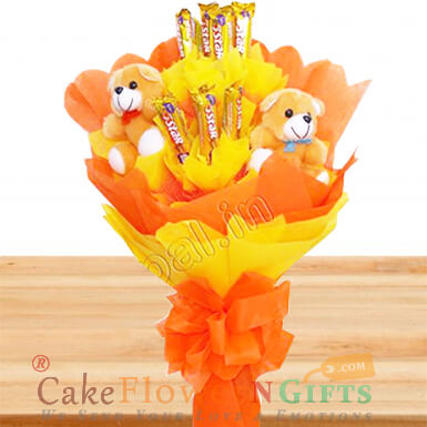 send designer teddy n five star chocolate bouquet delivery