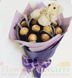 send teddy ferrero rocher chocolate bouquet delivery