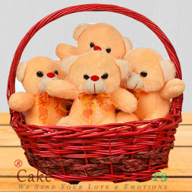 send A basket full of 4 Teddies delivery