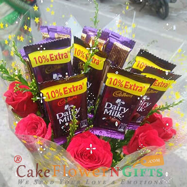 send Roses n chocolate bouquet delivery
