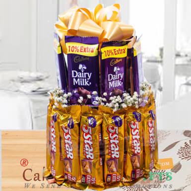 send 5 star n dairy milk two layer chocolate bouquet delivery