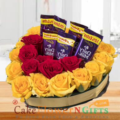 send heart shape roses n chocolate bouquet delivery