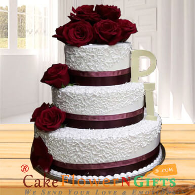 send supreme 3 tier designer vanilla rose cake delivery