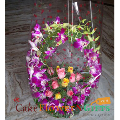 orchid n roses basket