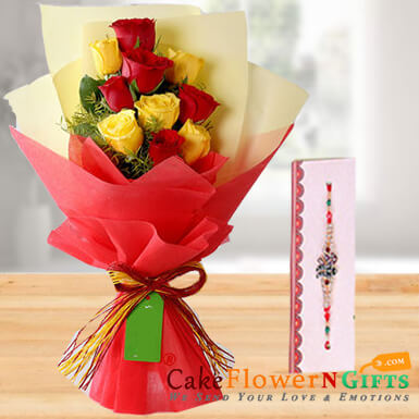 send mix roses n rakhi delivery