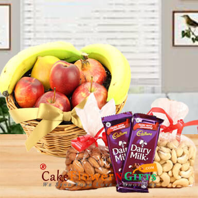 send 2 kg fresh fruit basket dry fruit chocolate and rakhi delivery
