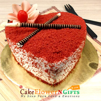 send eggless half kg red velvet heart shape cake delivery