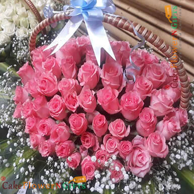 send romantic 100  pink roses basket delivery