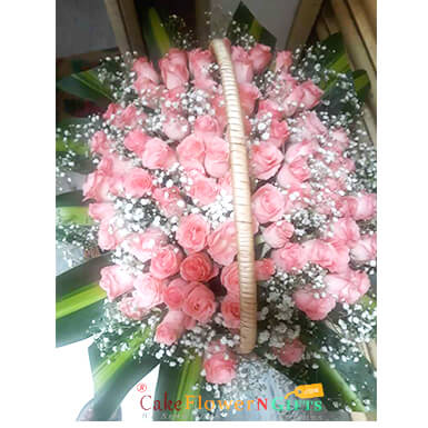send romantic 50  pink roses basket delivery