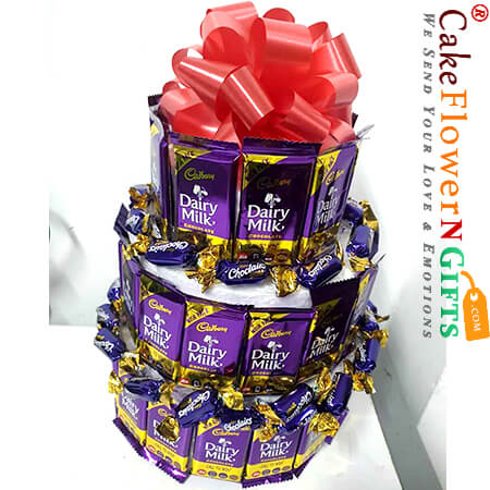 send multi layer cadbury dairy milk chocolate bouquet delivery
