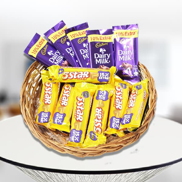 12 assorted chocolates in basket