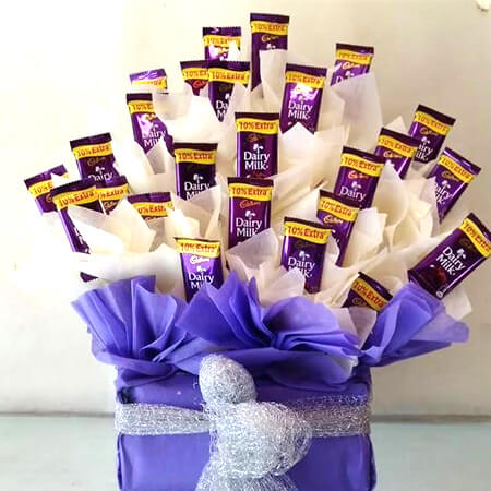 send 25 dairy milk chocolate bouquet delivery
