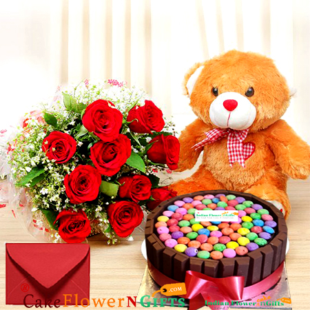 send half kg kitkat games cake roses bouquet teddy delivery