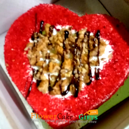 half kg heart shape red velvet dry fruit cake