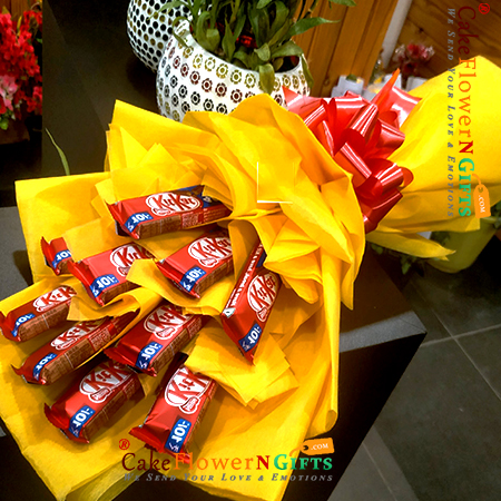 send beautiful 10 kitkat chocolate bouquet 1 delivery